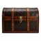Wooden Leather Round Top Treasure Chest, Decorative storage Trunk with Lockable Latch